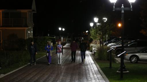 campus safety kiosk at night